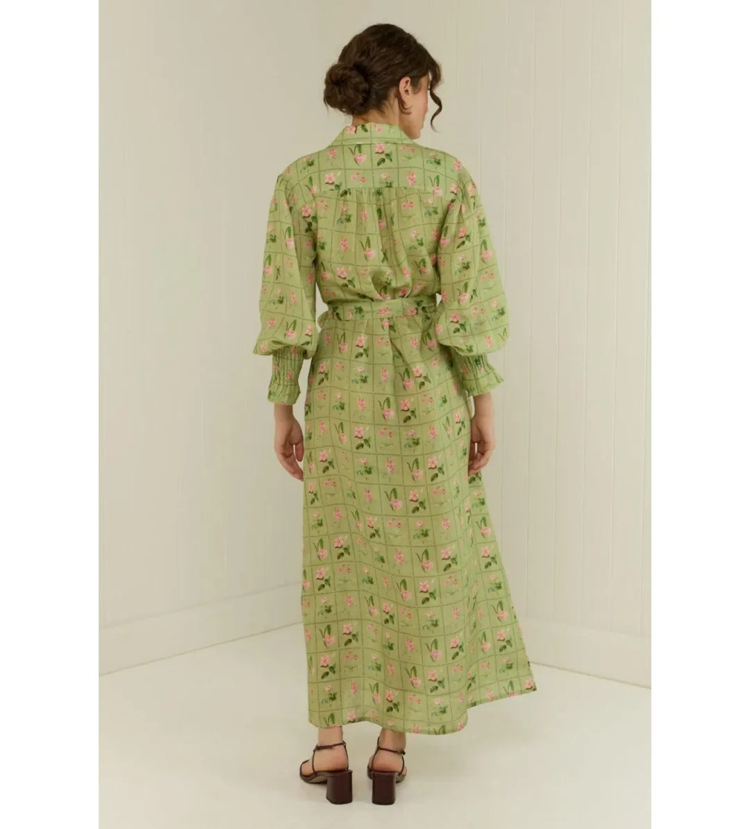 Palm Noosa Marigold Maxi Dress Green Floral Tile Size 8 for rent on The Volte - main image