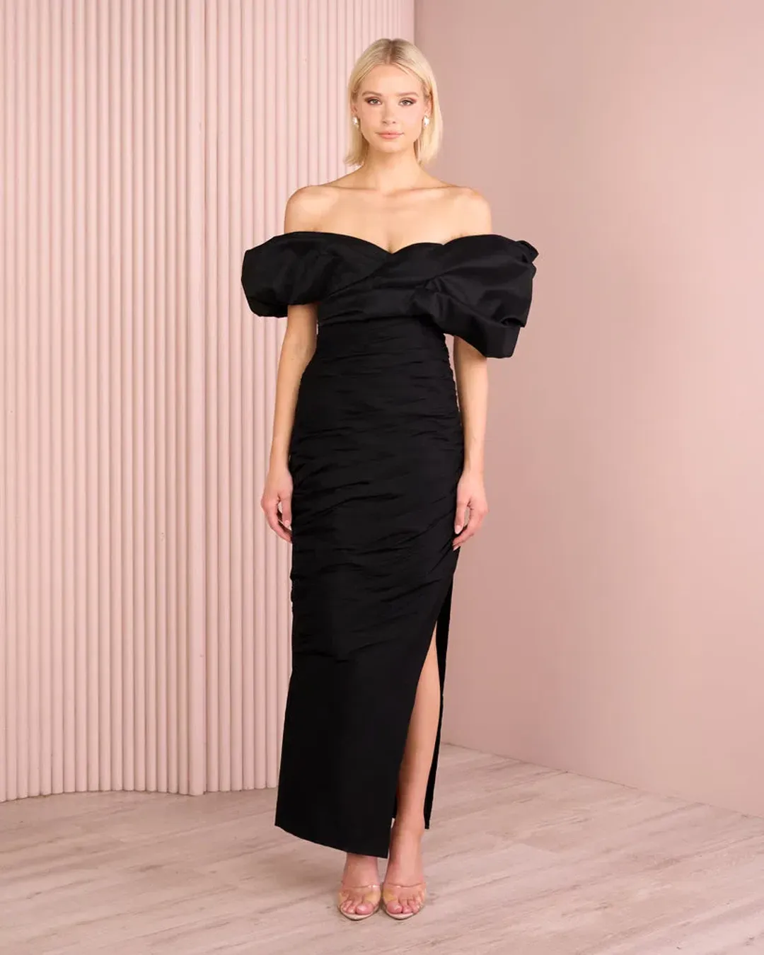 Azzurielle Haylee Puff collar gown Midi Dress in Black Size AU 14 for rent on The Volte - main image