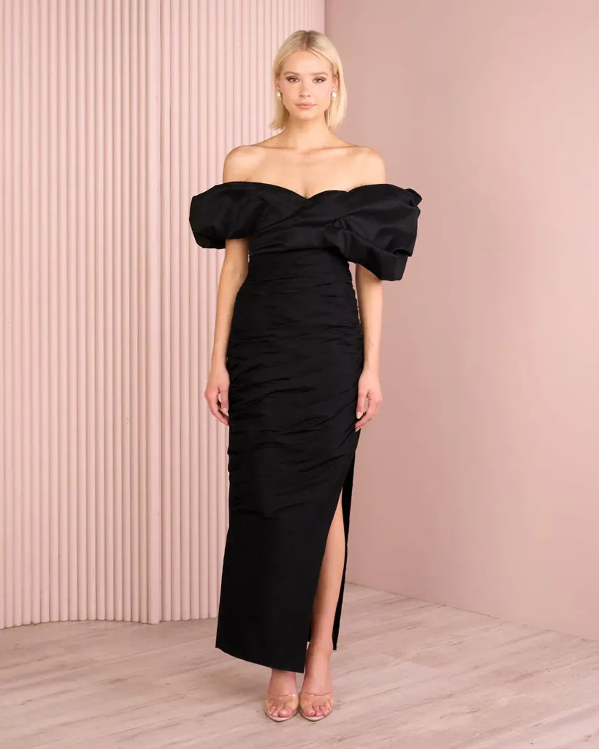 Azzurielle Haylee Puff collar gown Midi Dress in Black Size AU 14 for rent on The Volte - main image