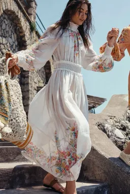 Zimmermann Zinnia Shirred Waist Maxi Dress White Floral Size 0 / AU 8 for rent on The Volte - image 1