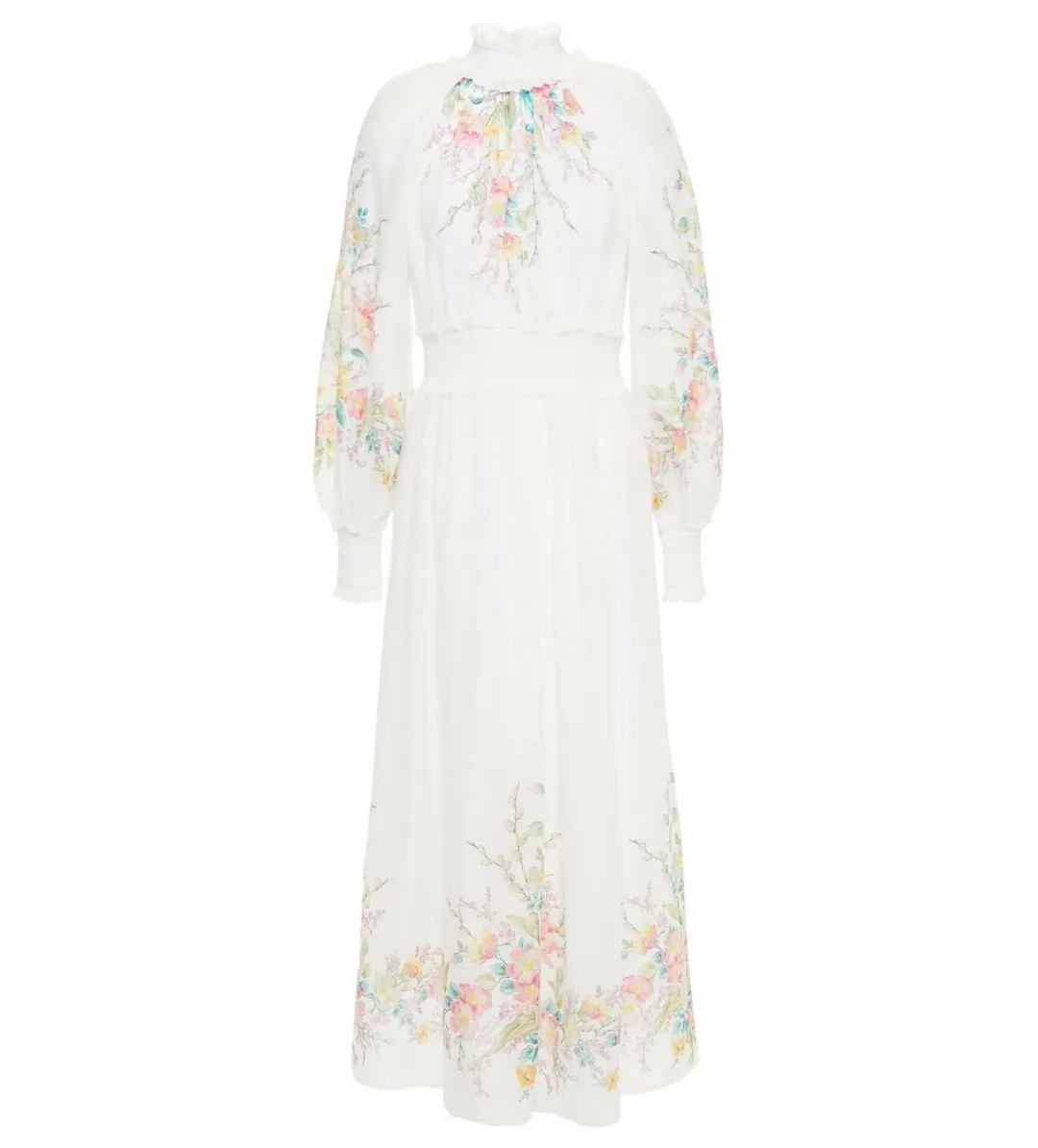 Zimmermann Zinnia Shirred Waist Maxi Dress White Floral Size 0 / AU 8 for rent on The Volte - main image