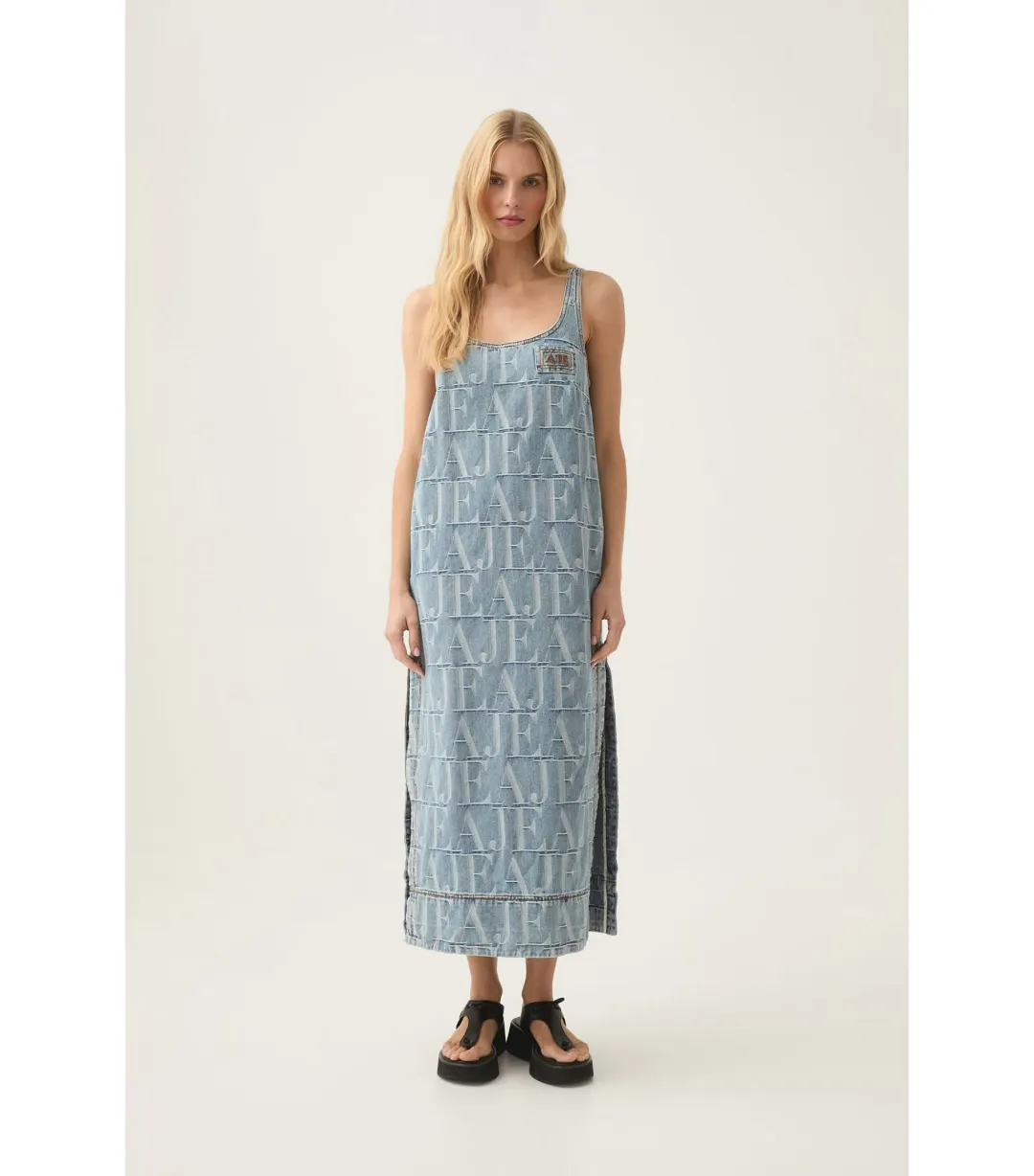 Aje Nostalgia Denim Midi Dress Coastal Logo Wash Size AU 8 for rent on The Volte - main image