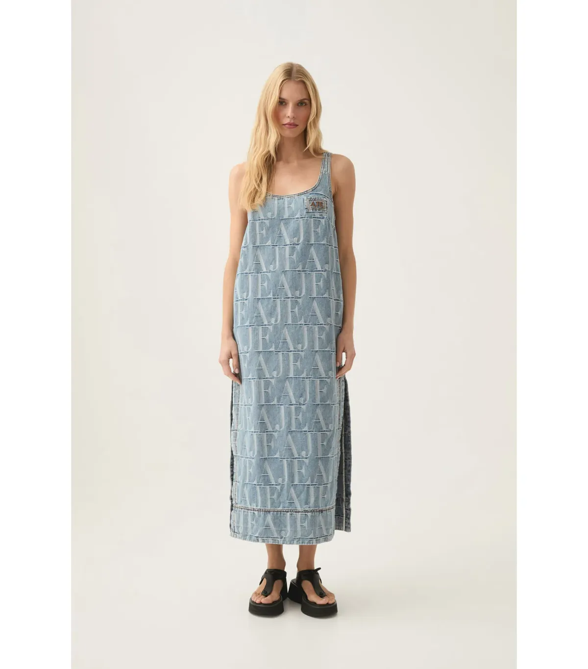 Aje Nostalgia Denim Midi Dress Coastal Logo Wash Size AU 8 for rent on The Volte - main image
