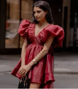 AJE Gretta Bow Back Short Mini Dress Burgundy Size AU 8 for rent on The Volte - image 4