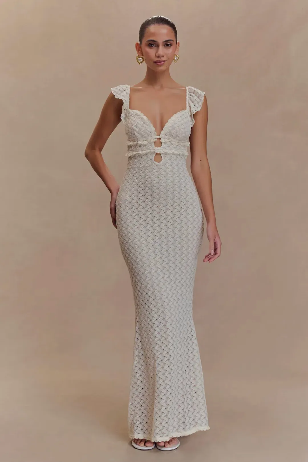 Meshki Ezra Lace Maxi Dress in Ivory Size 4 for rent on The Volte - main image