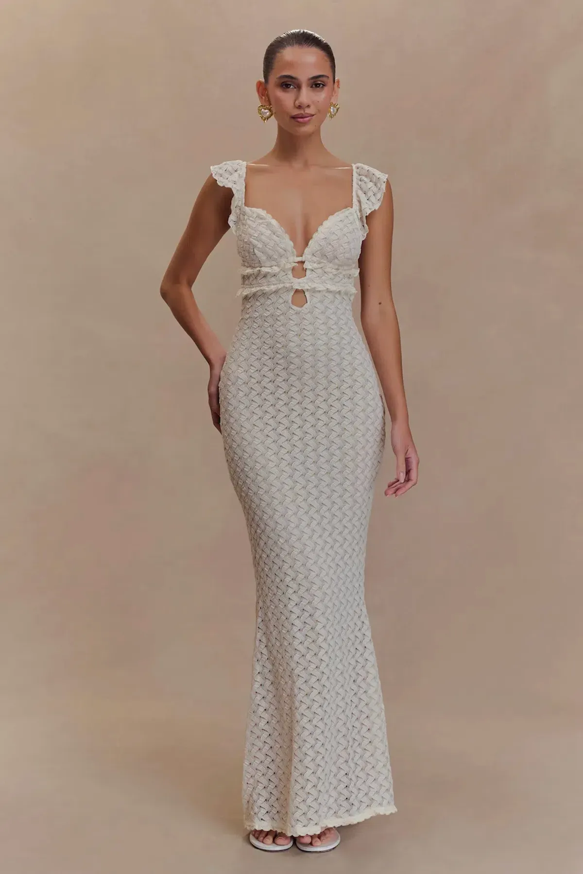 Meshki Ezra Lace Maxi Dress in Ivory Size 4 for rent on The Volte - main image
