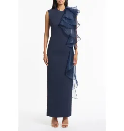 Carla Zampatti Crepe Ruffle Shoulder Gown Navy Size 12 for rent on The Volte - image 1