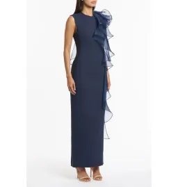 Carla Zampatti Crepe Ruffle Shoulder Gown Navy Size 12 for rent on The Volte - image 2