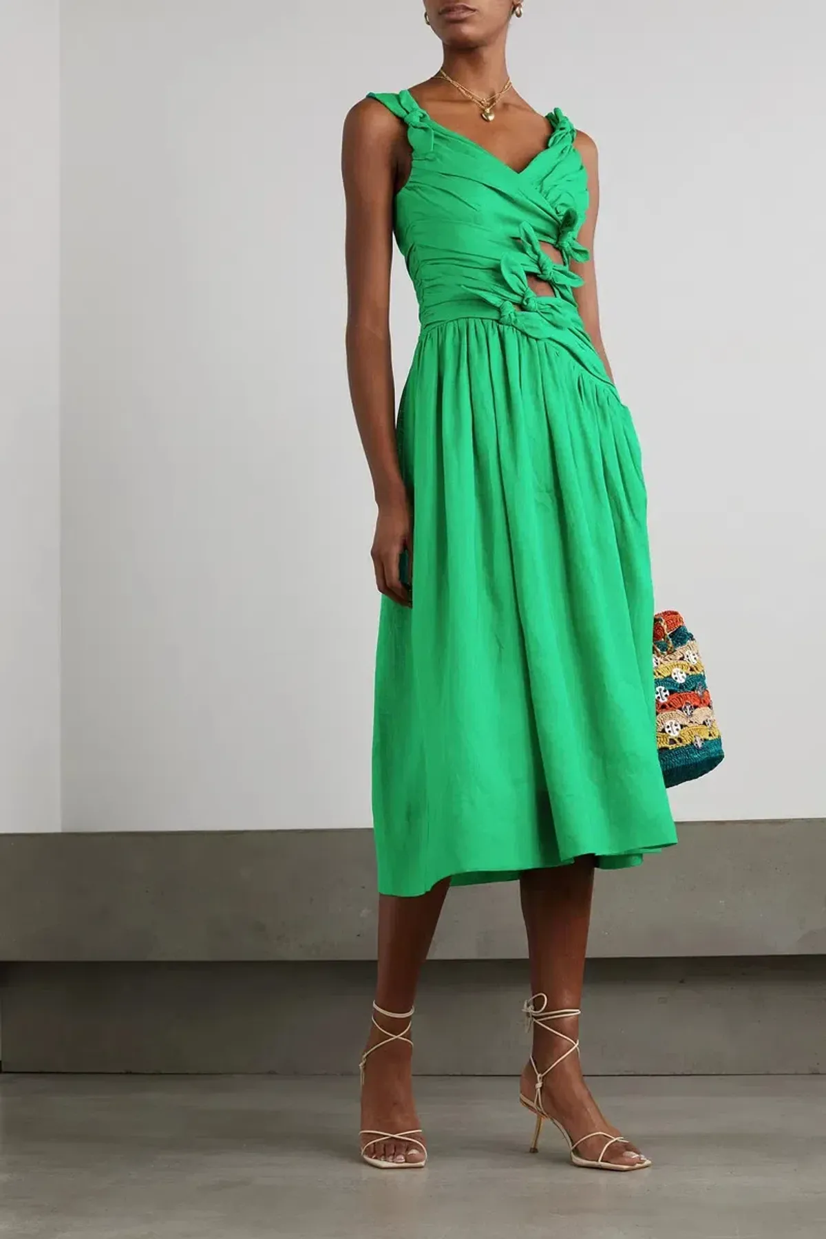 Zimmermann Tiggy Bow Midi Dress In Green Size 1 / AU 10  for rent on The Volte - main image