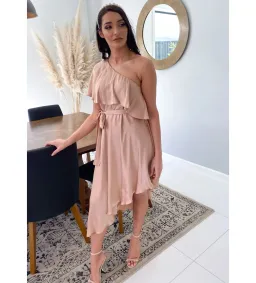 Zimmermann Sueded One Shoulder Midi Dress Beige Size 2 AU 12 for rent on The Volte - image 4