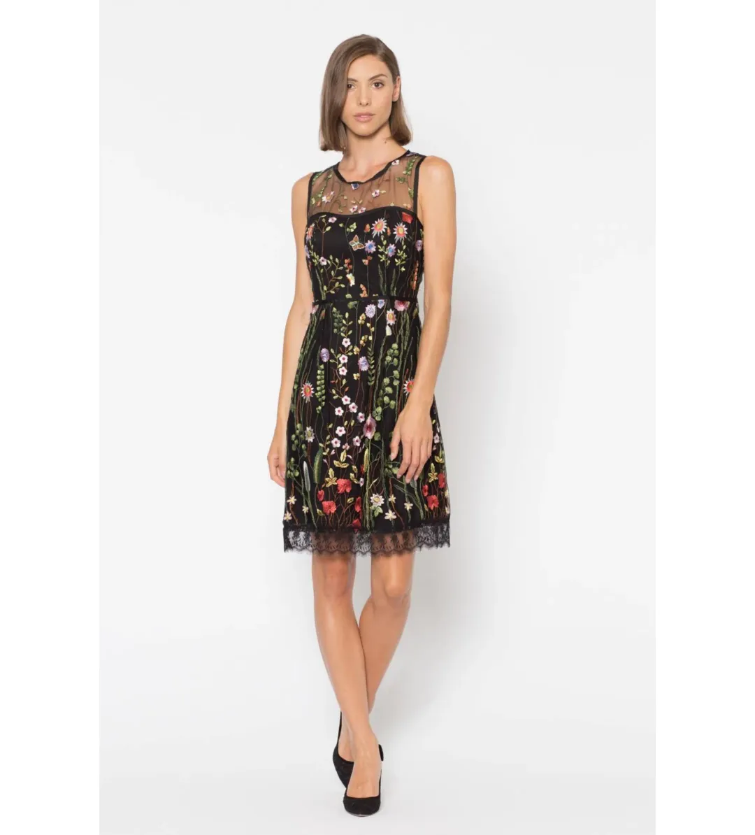 Alannah Hill Over The Prairie Knee-Length Dress Black Floral Size AU 8 for rent on The Volte - main image