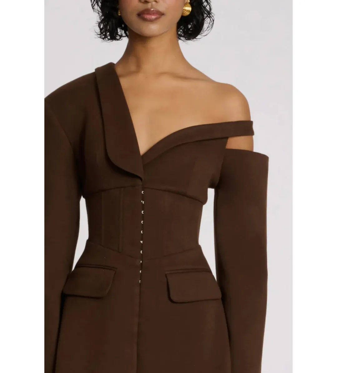 Eliya The Label Ayla Blazer Mini Dress Brown Size L AU 12 for rent on The Volte - main image