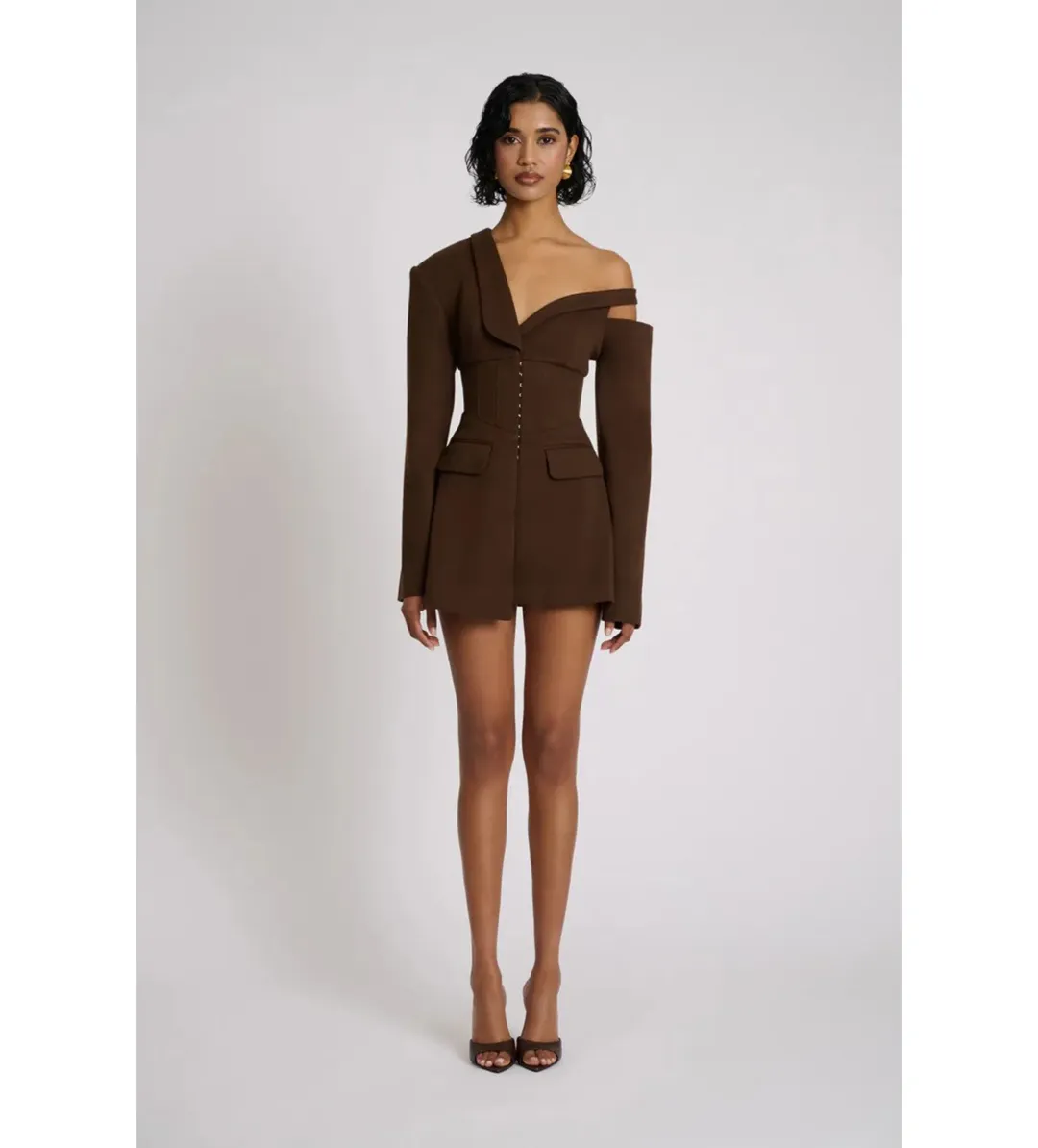 Eliya The Label Ayla Blazer Mini Dress Brown Size L AU 12 for rent on The Volte - main image