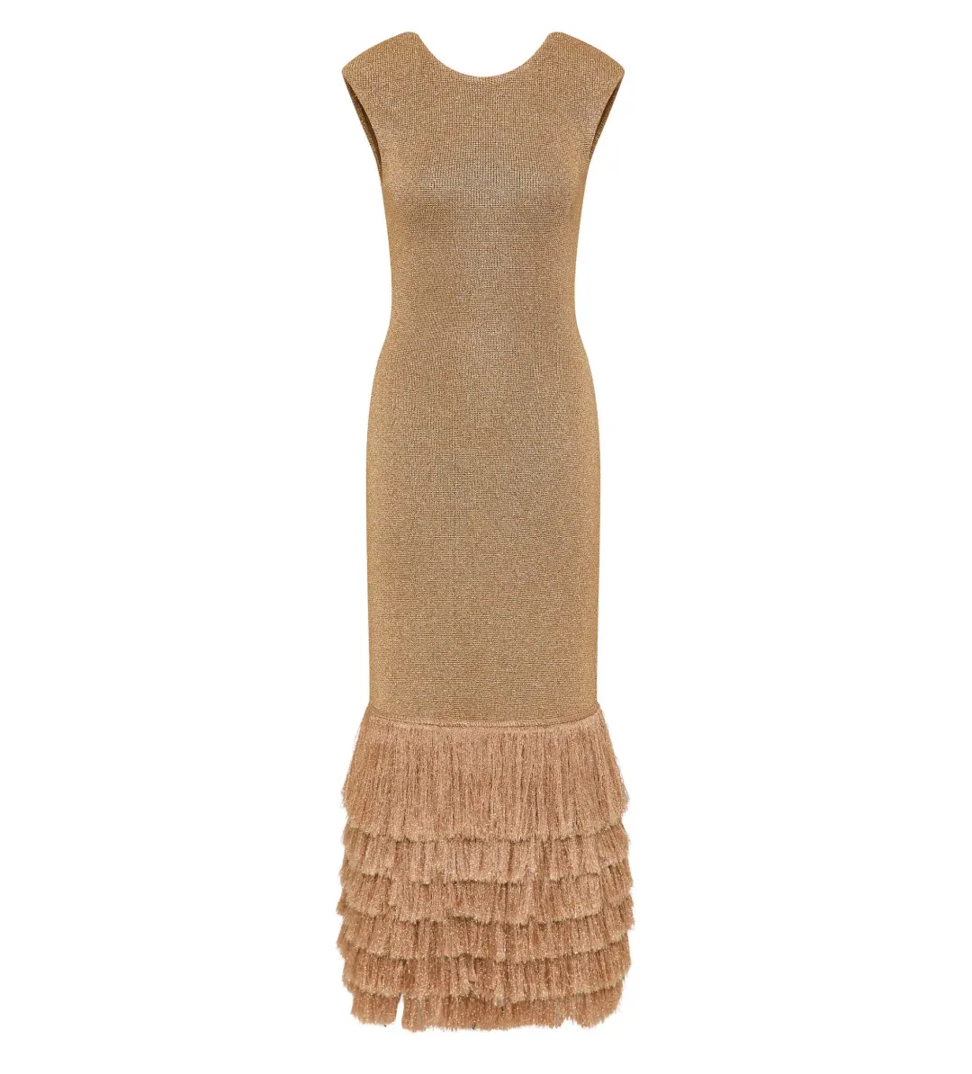 Aje Breeze Knit Midi Dress Rose Gold Size AU 8 for rent on The Volte - main image