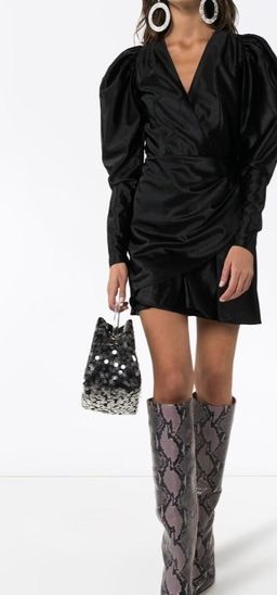 Rotate Puff Sleeve V Neck Mini Dress Black Size 6 for rent on The Volte - image 4