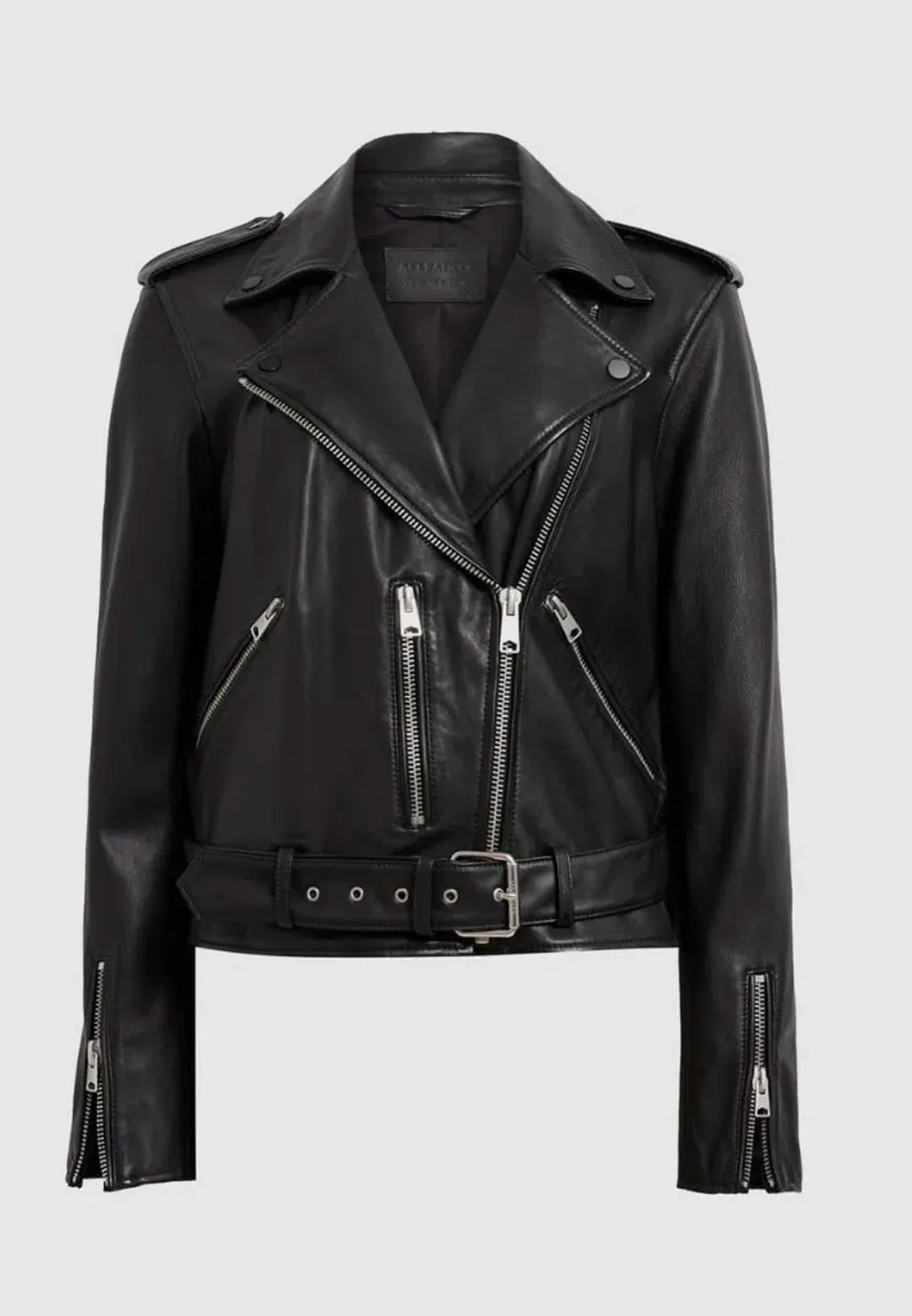 AllSaints Balfern Leather Biker Jacket Black Size AU 8 for rent on The Volte - main image
