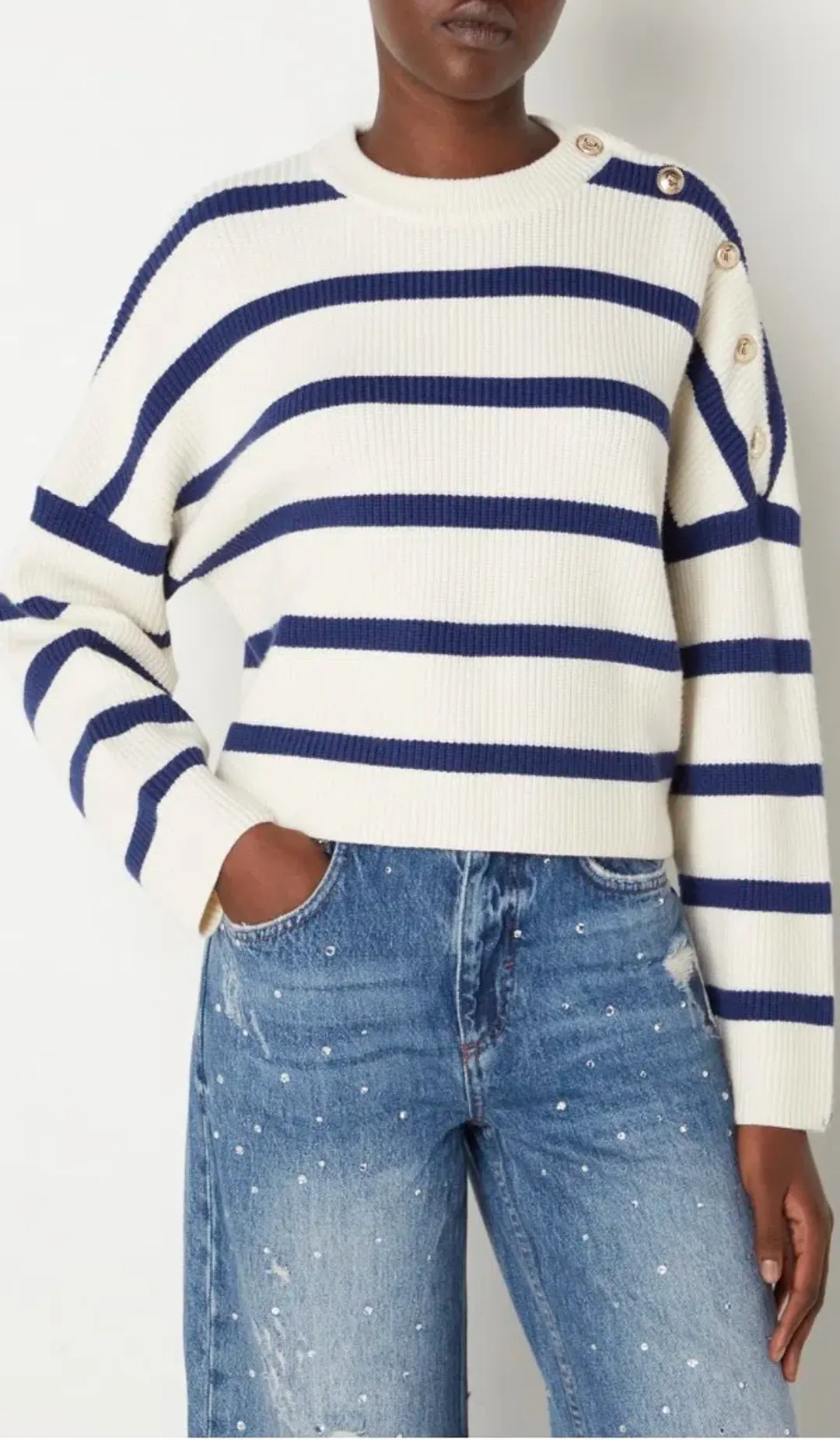 Maje Marine Striped Rib Sweater Size 10/1 for rent on The Volte - main image