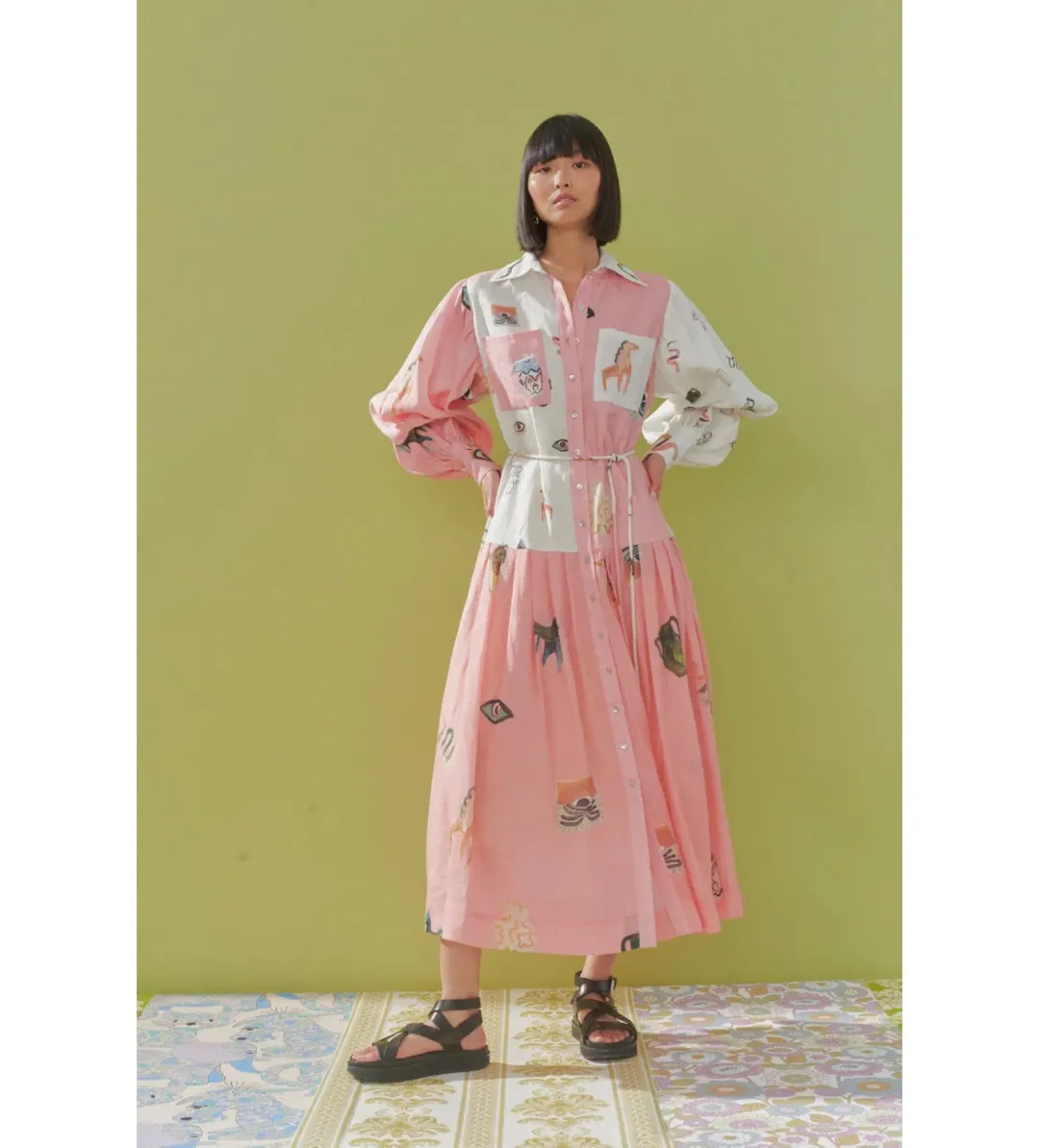 Alemais Cleo Patchwork Midi Shirtdress Multi Print Size AU 12  for rent on The Volte - main image