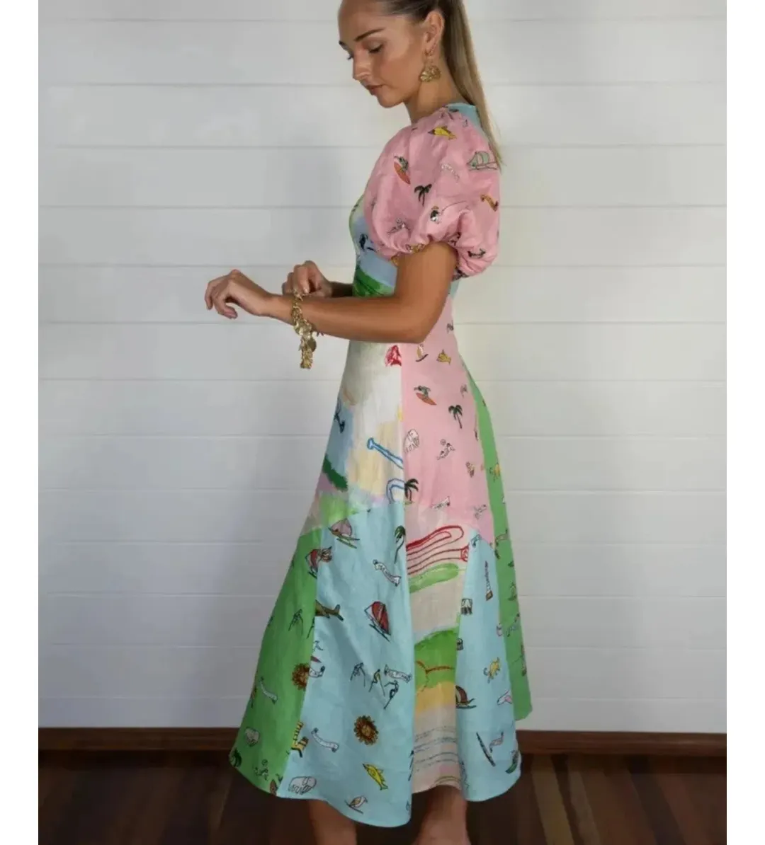 Alemais Jet Midi Dress Multi Print Size AU 8 for rent on The Volte - main image