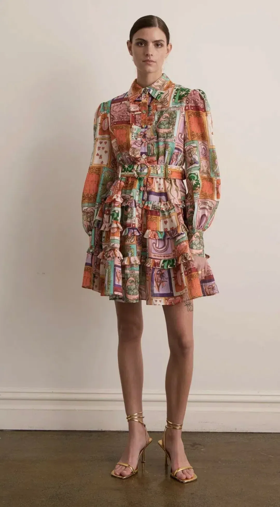 Kate Ford Cairo Frill Layered Mini Dress Wheel of Fortune Size 4 / AU 14 for rent on The Volte - main image