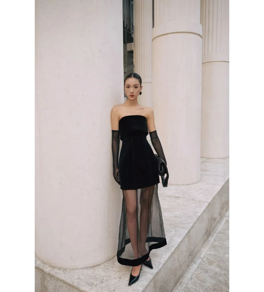 Justin Tong Phoebe Organza Maxi Dress Black Size 8 for rent on The Volte - main image