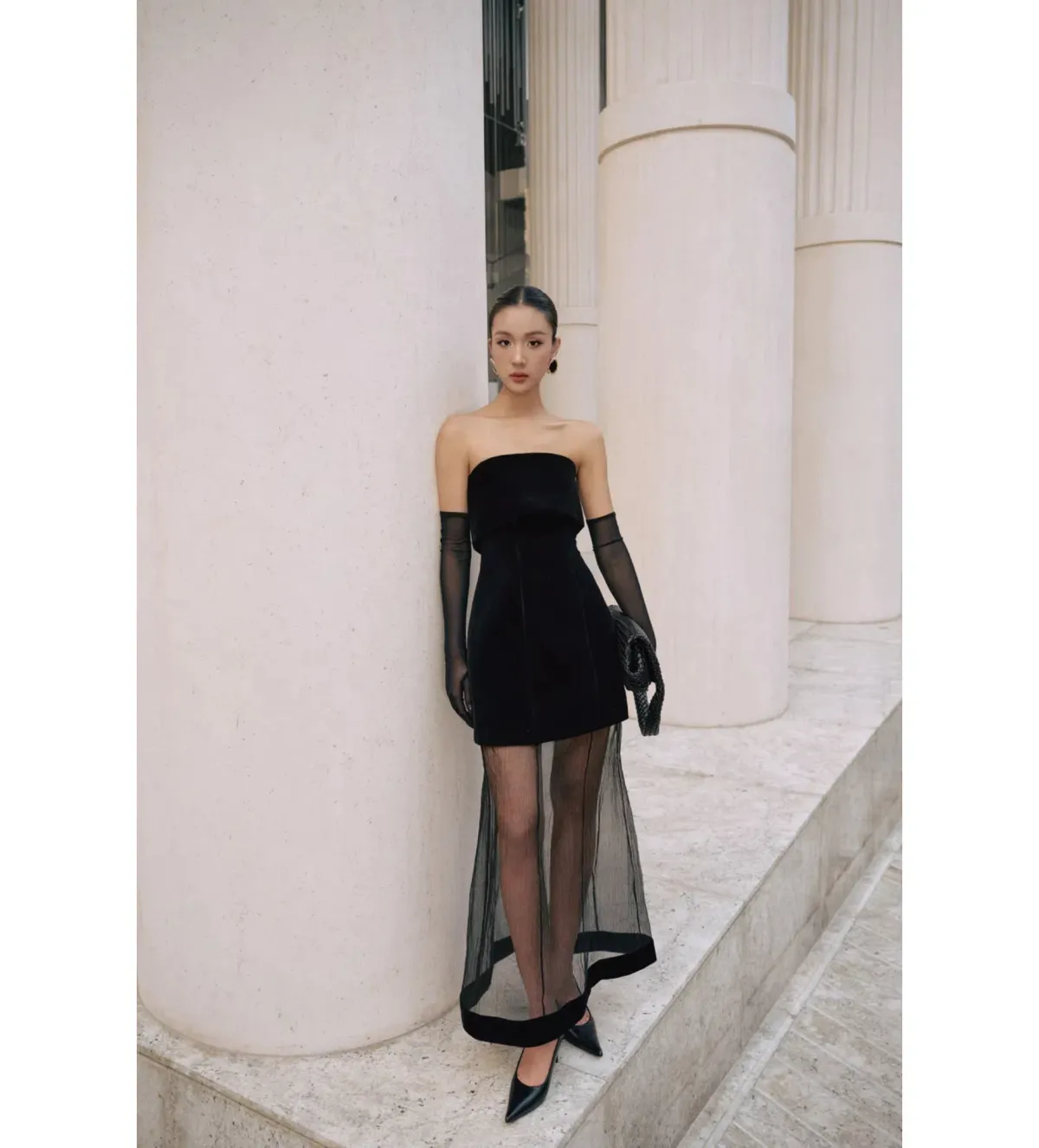 Justin Tong Phoebe Organza Maxi Dress Black Size 8 for rent on The Volte - main image