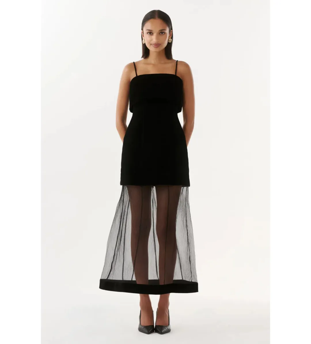 Justin Tong Phoebe Organza Maxi Dress Black Size 8 for rent on The Volte - main image