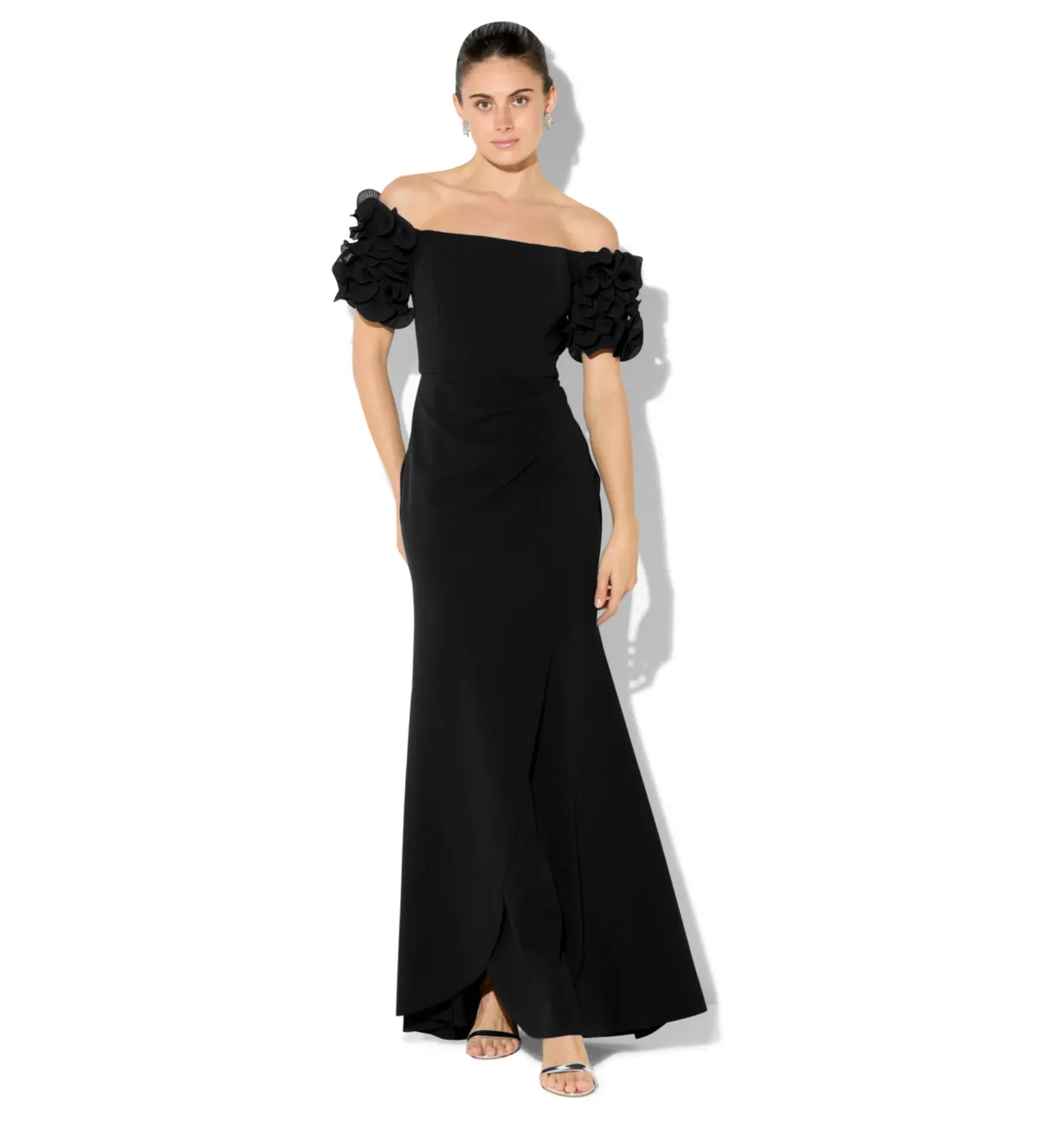 Montique Diana Ruffle Sleeve Gown in Black Size 14/L for rent on The Volte - main image