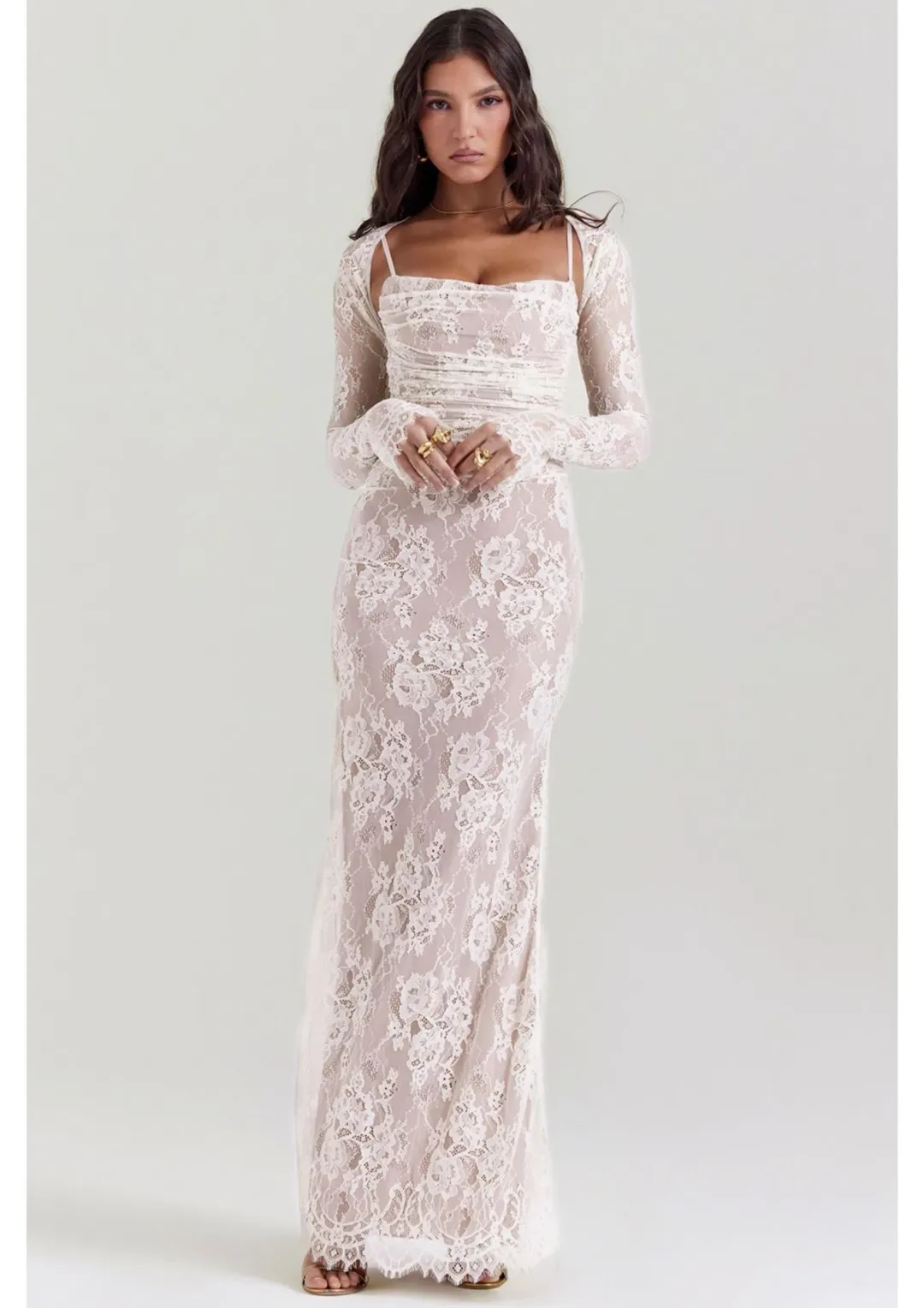 House of CB Artemis Lace Maxi Dress in Vintage Cream Size M / AU 10 (Bigger Cup) for rent on The Volte - main image