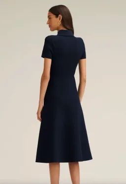 Scanlan Theodore Crepe Knit Poppy Shirt Midi Dress in Navy Size 10 for rent on The Volte - image 3