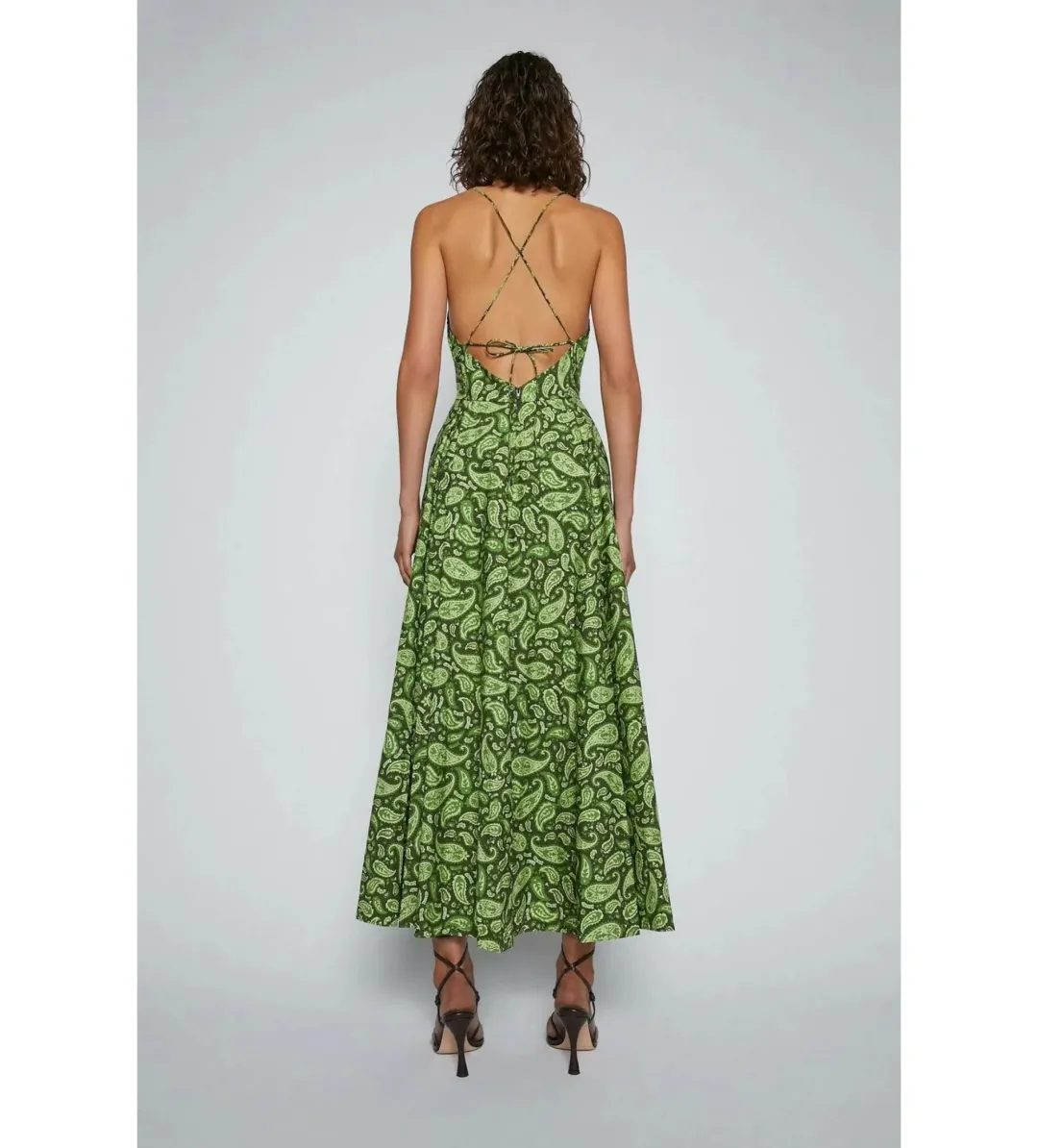 Scanlan Theodore Cotton Paisley Shoestring Dress in Green Size AU 8 for rent on The Volte - main image