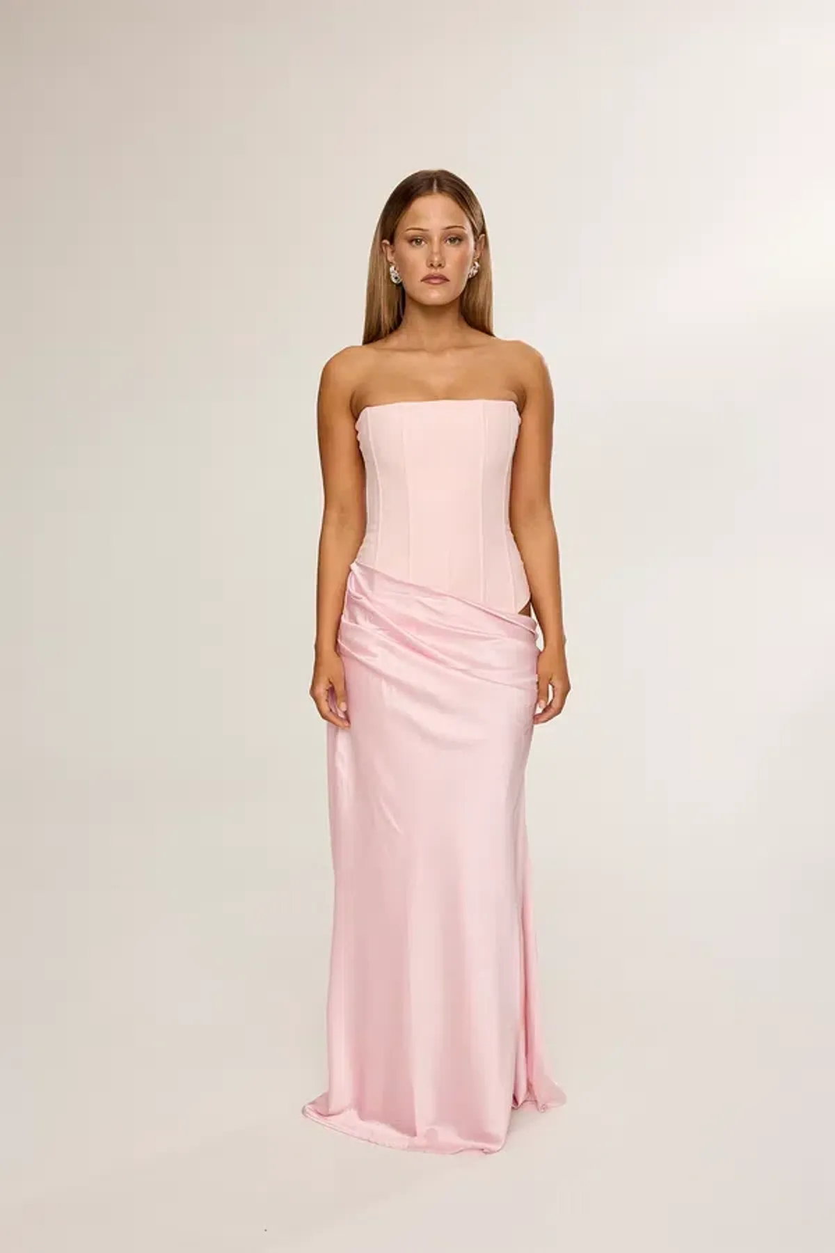 HNTR The Label Huxley Maxi Gown Baby Pink Size 8 for rent on The Volte - main image