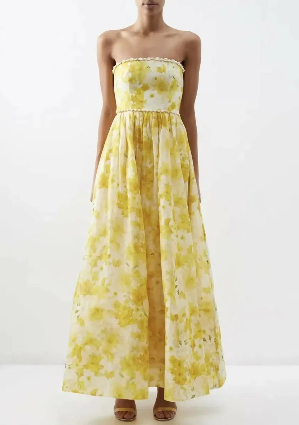 Zimmermann Wonderland Shell Embellished Silk Blend Gown Yellow Size AU 8 for rent on The Volte - main image