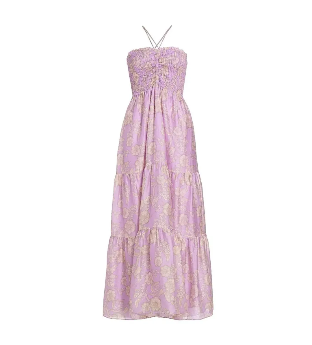 Kivari Elzette Tiered Midi Dress Lilac Floral Size 10 for rent on The Volte - main image