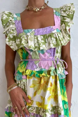 Alemais Elora Patchwork Tiered Multi Print Midi Dress Size 14 for rent on The Volte - image 3