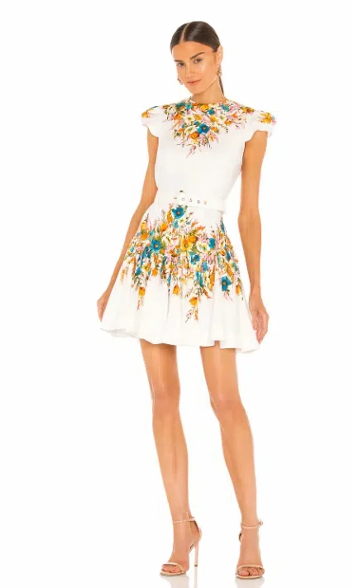 Zimmermann Estelle Tie Mini Dress Cream Floral Size AU 14 for rent on The Volte - main image
