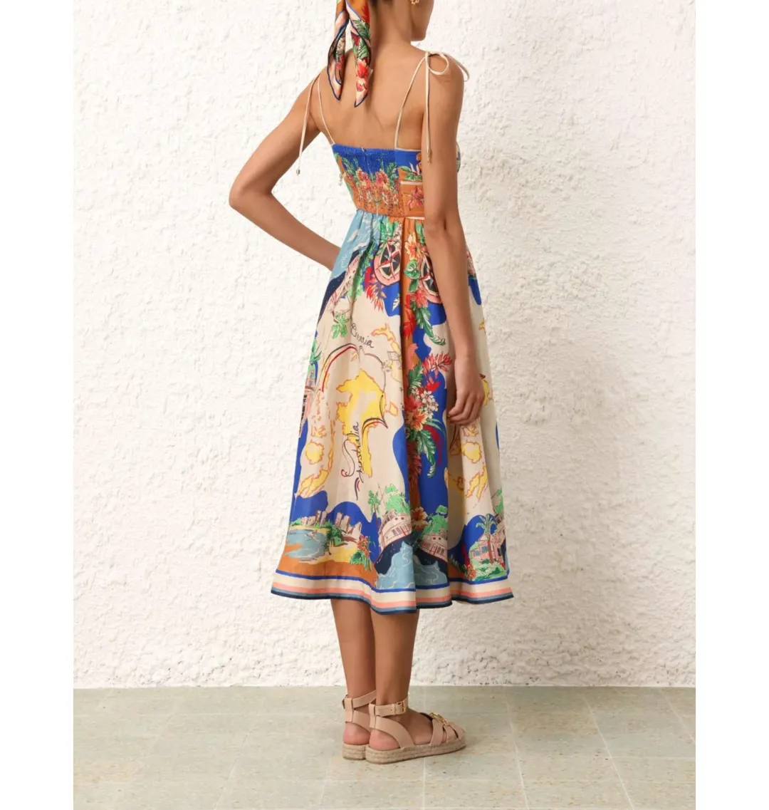 Zimmermann Alight Picnic Midi Dress Nautical Map Print  Size 2 / AU 12 for rent on The Volte - main image