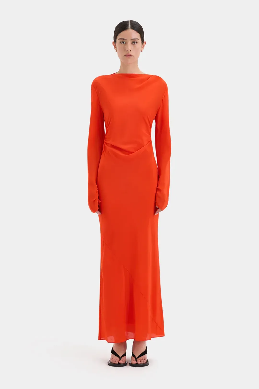 Sir The Label Fresca Gathered Midi Dress Tangerine Size 12 for rent on The Volte - main image