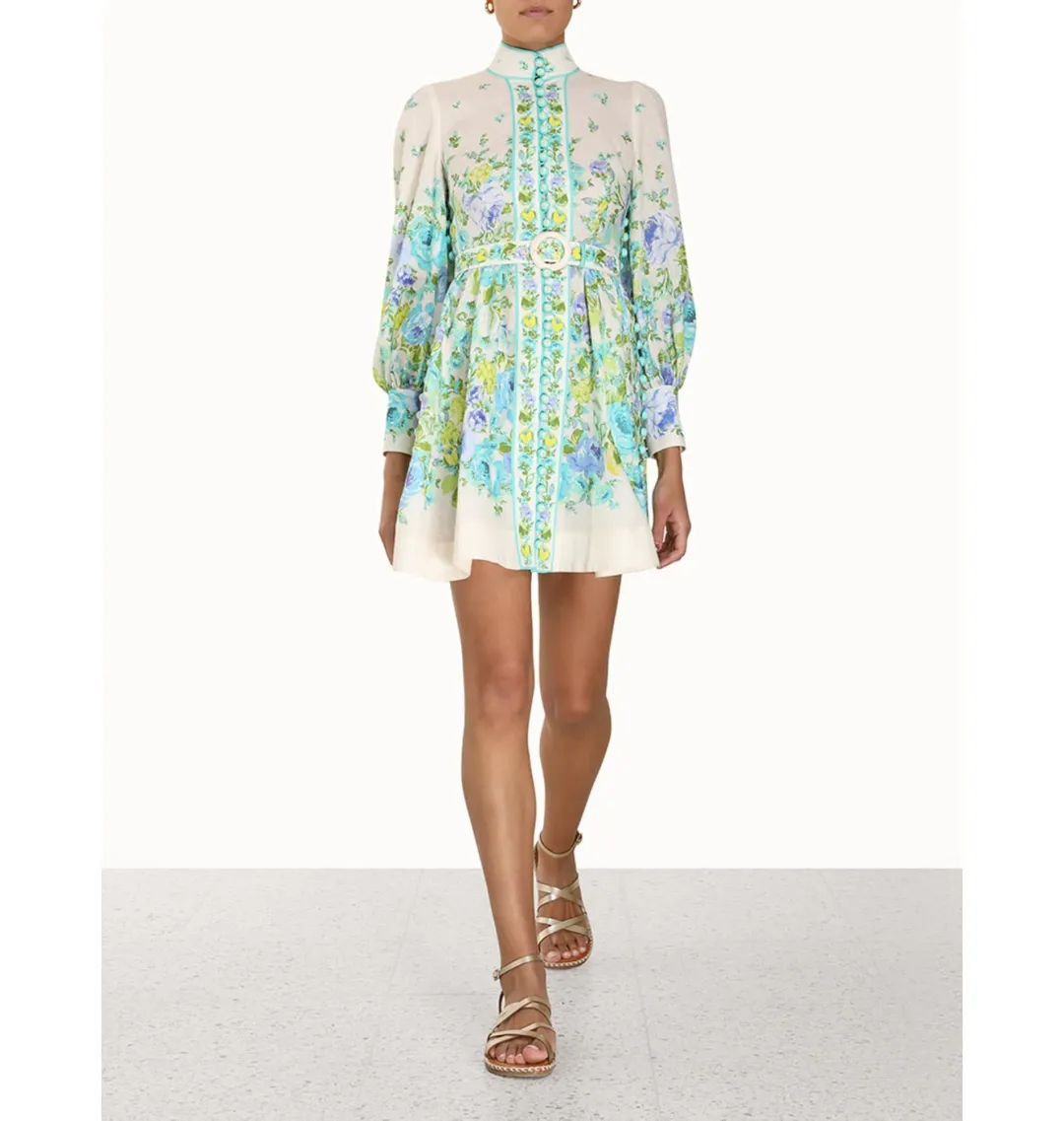Zimmermann Raie Buttoned Mini Dress Floral Size 3 / AU 14 for rent on The Volte - main image