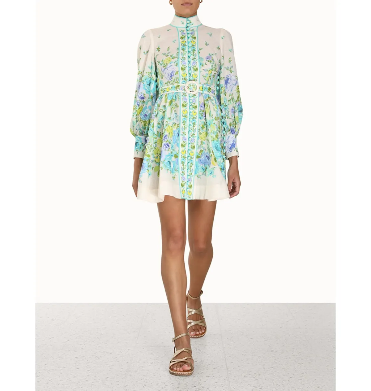 Zimmermann Raie Buttoned Mini Dress Floral Size 3 / AU 14 for rent on The Volte - main image