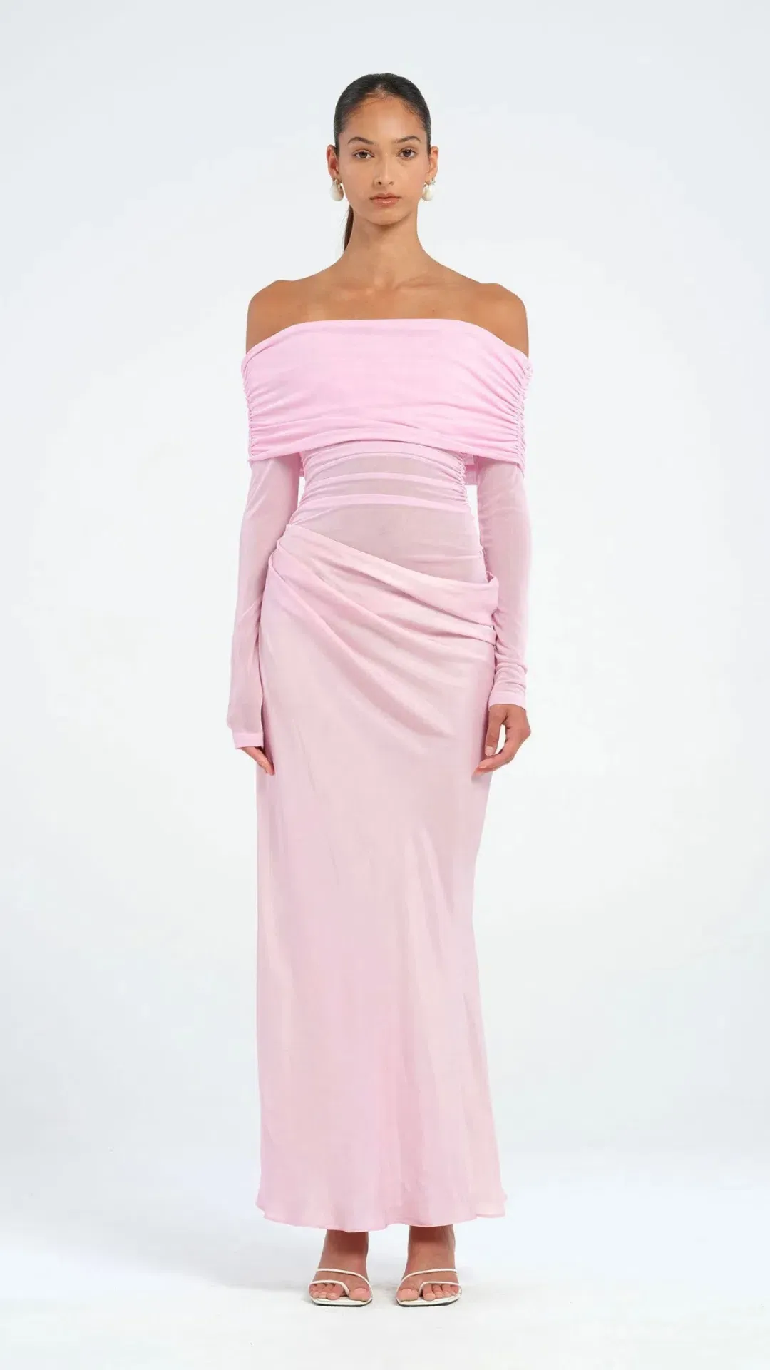 Benni Yasmin Off Shoulder Maxi Dress Baby Pink Size 10 for rent on The Volte - main image