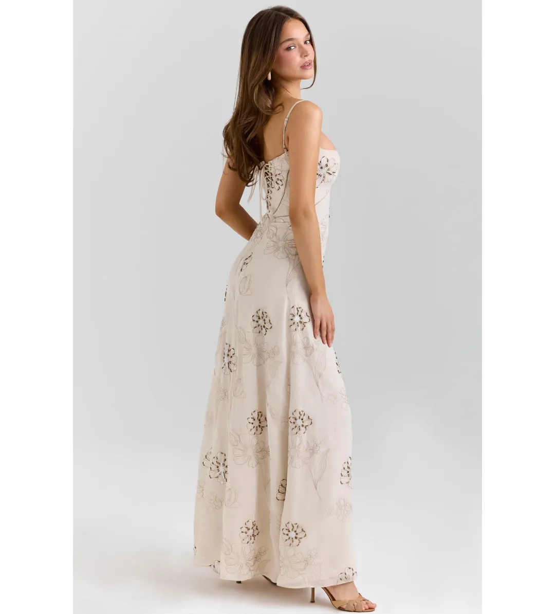 House of CB Seren Maxi Dress in Vanilla Hand-Beaded Floral Embroidery Size 10/M for rent on The Volte - main image