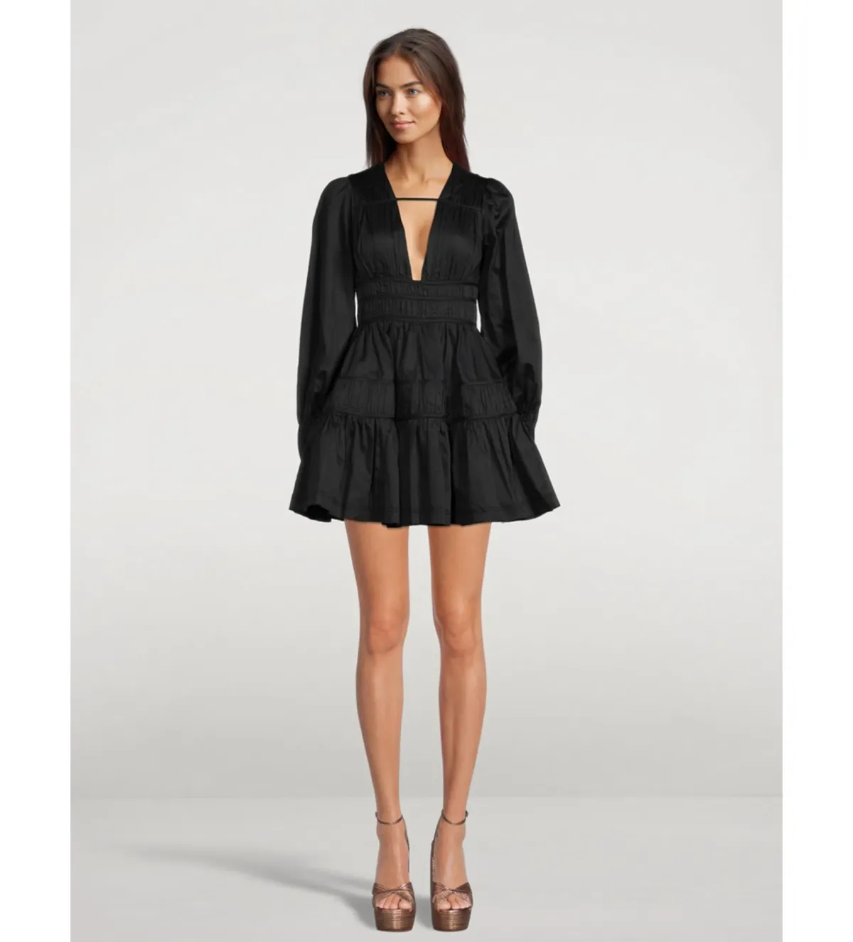 Aje Fallingwater Fallingwater Gathered Mini Dress in Black Size S / AU 8 for rent on The Volte - main image