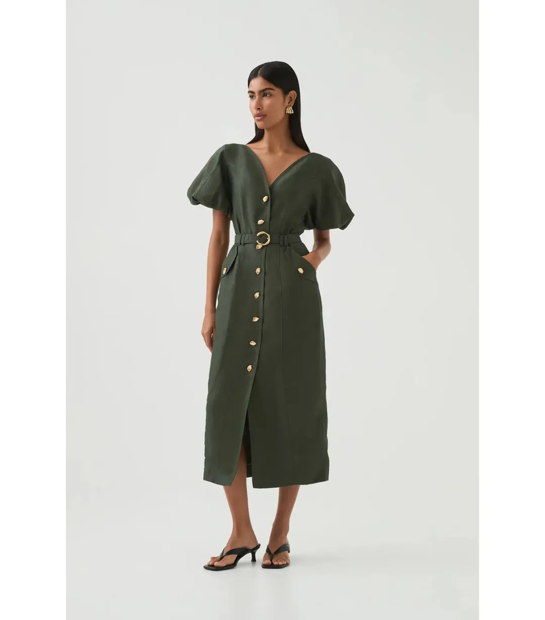 Aje Paloma Utility Midi Dress Midnight Green Size 10 for rent on The Volte - main image