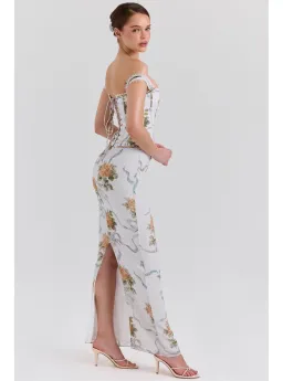 House of CB Isis Corset Maxi Dress in Soft Blue Vintage Print Size S / AU 8 for rent on The Volte - image 2