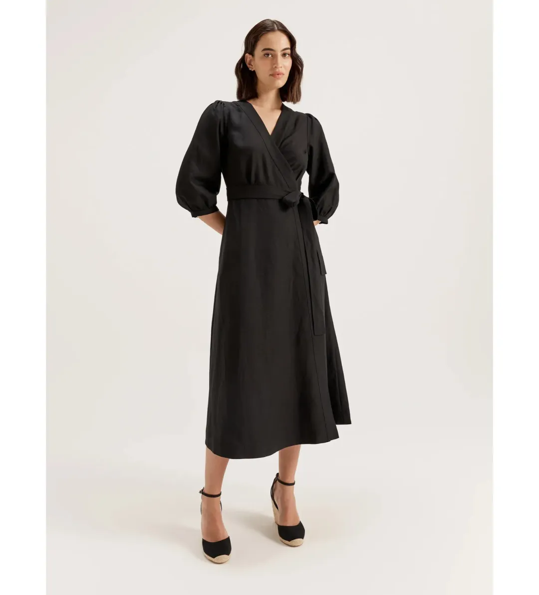 Review Cancun Wrap Midi Dress Black Size AU 18 for rent on The Volte - main image