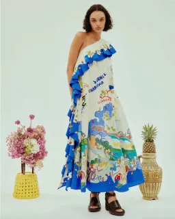 Alemais Nadia One Shoulder Ruffle Midi Dress Multi Size AU 16 for rent on The Volte - image 1