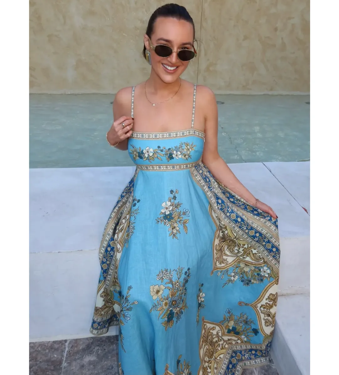 Alemais La Sirena Exclusive Cassie Sundress in Blue Size 8 for rent on The Volte - main image