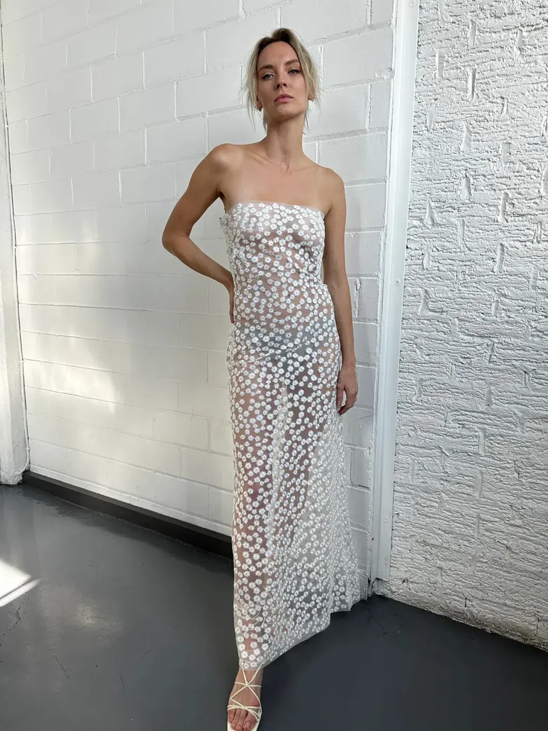 Sid Neigum Sheer White Floral Maxi Dress Size AU 8 for rent on The Volte - main image