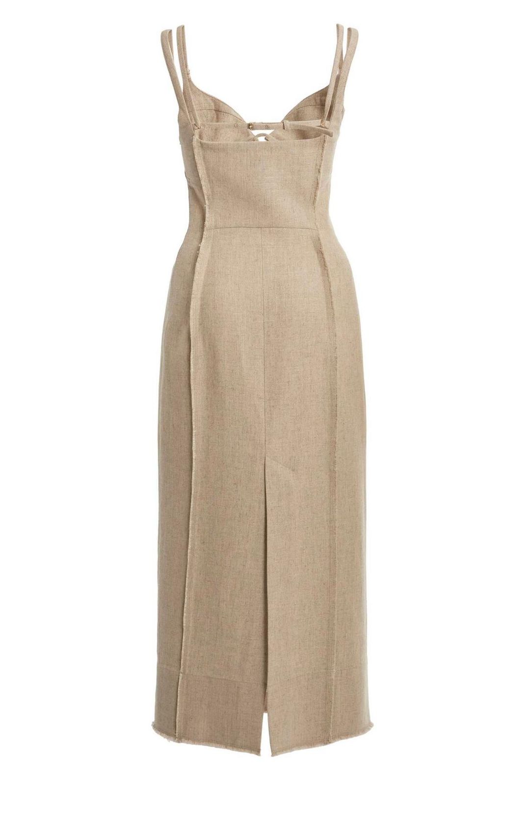Jacquemus Valerie Woven Midi Dress Beige Size 8 for rent on The Volte - main image